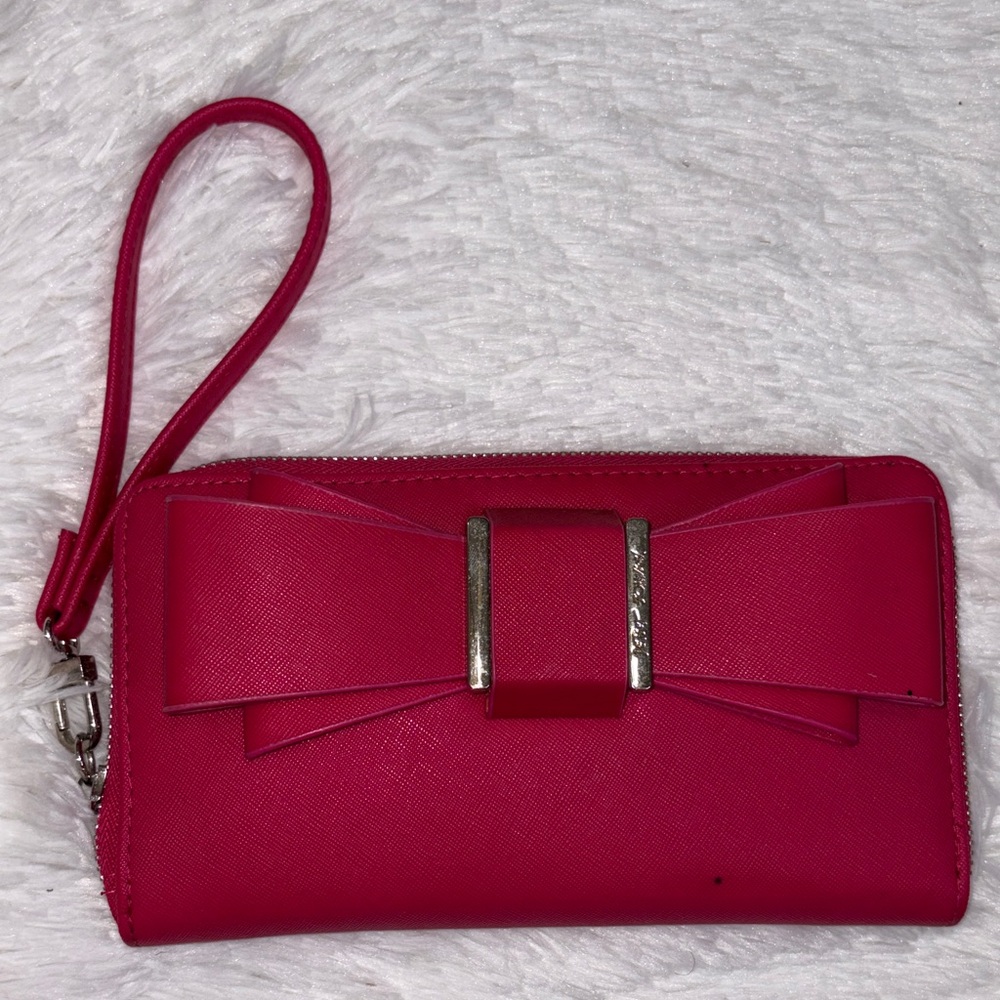 Bebe Pink Wristlet Wallet with Bow Accent